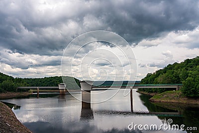 View of the Gileppe dam Stock Photo