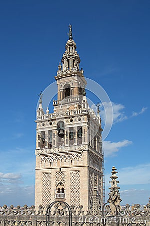 Giralda bellfry view from the Seville cathedral roof Stock Photo