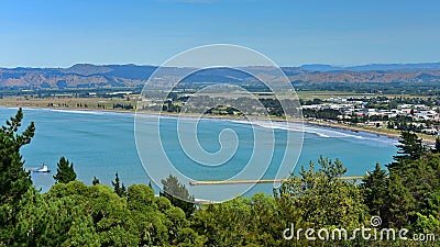 View of Gisborne city and Poverty Bay from Titirangi Domain, New Zealand Stock Photo