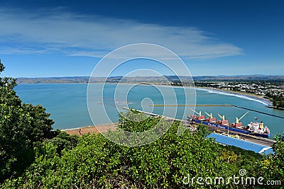 View of Gisborne city and Poverty Bay from Titirangi Domain in New Zealand Editorial Stock Photo