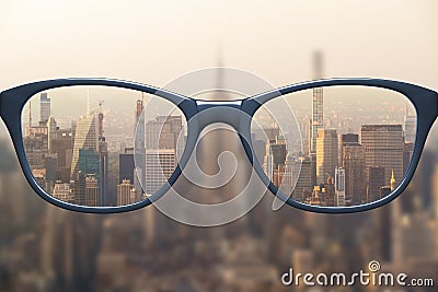 View through glasses sharp with glasses unsharp without glasses Stock Photo