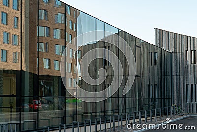 View of the glazed facade constructions with UV protection Stock Photo