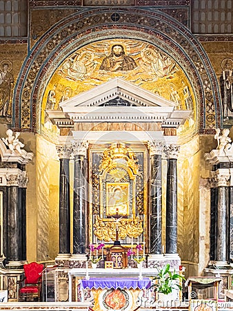 View of golden altar inside catholic church in Rome Editorial Stock Photo