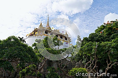 View of the Golden Mount Phu Khao Thong, a stupa built on a steep artificial hill in Wat Saket, a Buddhist monastery, Bangkok Editorial Stock Photo