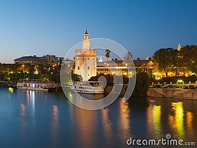 View of Golden Tower of Seville, Spain over rive Stock Photo