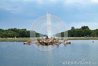 View of the grand canal with artistic installation, a waterfall from the sky in versailles palace Editorial Stock Photo