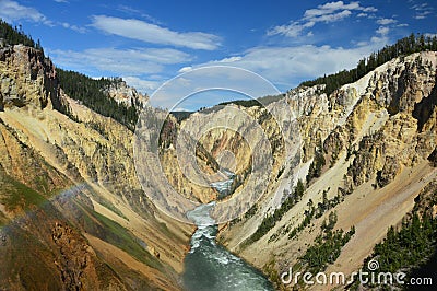 View into the Grand Canyon of the Yellowstone from the Lower Waterfall, Yellowstone National Park, Wyoming, USA Stock Photo