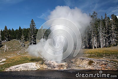 View of Grand Geyser erupting in Yellowstone Stock Photo