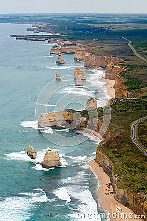 View of the great ocean road from helicopter Stock Photo