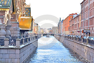 View of Griboyedov Canal in St Petersburg. Editorial Stock Photo