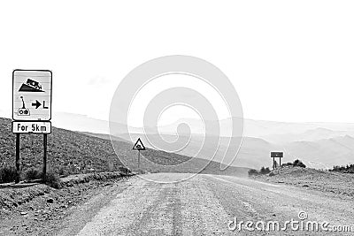 View from Grootrivier Pass towards Cederberg Oasis. Monochrome Stock Photo