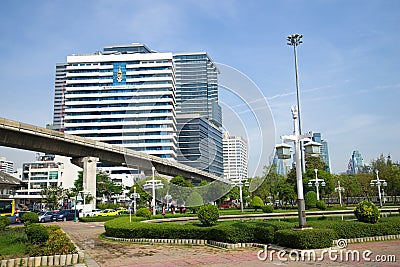 View of the H.M.Queen Building Sirikit Buildind, Chulalongkorn Hospital on a sunny day. Bangkok, Thailand Editorial Stock Photo