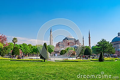 View of Hagia Sophia from Sultanahmet Park. Istanbul, Turkey Editorial Stock Photo