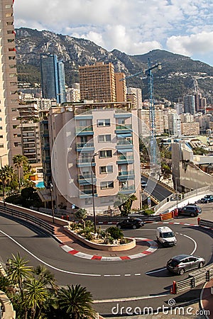 A view of the hairpin bend from the Monaco Grand Prix Circuit Editorial Stock Photo