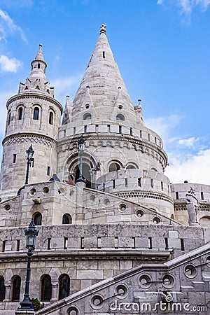 View of the Halaszbastya or Fisherman Bastion in Budapest, Hungary, built in the Neo-Romanesque style in 1895 Stock Photo