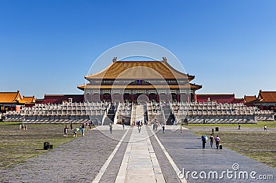 View of the Hall of Supreme Harmony in the Forbidden City, Beijing, China. Editorial Stock Photo