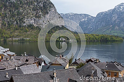 View of HallstÃ¤tter Lake Stock Photo