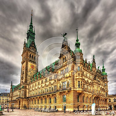 View of Hamburg City Hall Stock Photo