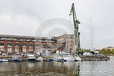 View of harbor cranes. Gdansk, Poland Editorial Stock Photo