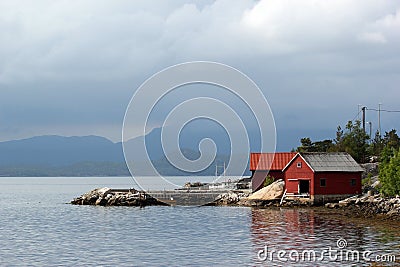 View of Hardangerfjorden near Husnes village, Norway Stock Photo