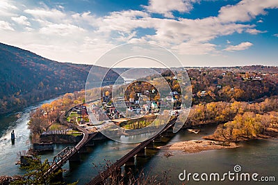 View of Harper's Ferry and the Potomac RIver from Maryland Heigh Stock Photo