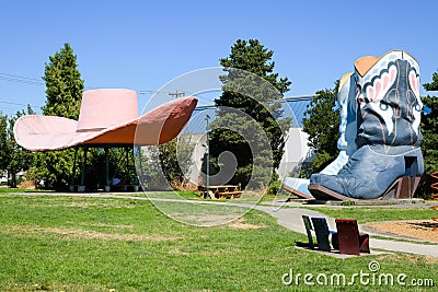 View of Hat n Boots historic artwork in Oxbow Park Seattle Editorial Stock Photo