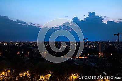 View from the height of the city Wroclaw, urban night sky, modern architecture, skyscraper Stock Photo