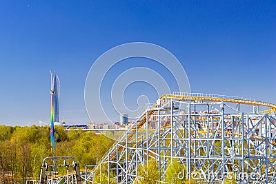 Amusement Park and skyscraper Lakhta Center in SPb Editorial Stock Photo