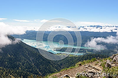 View from Heimgarten on Walchensee Stock Photo