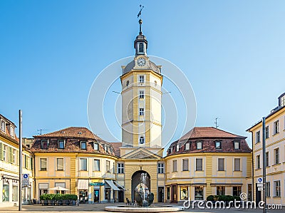 View at the Herrider tower with gate in Ansbach - Germany Editorial Stock Photo