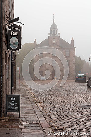 View of High street with King`s Museum and St Machar Bar Editorial Stock Photo