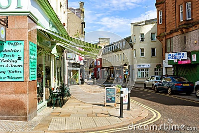 View of High Street shops and cafes in Kirkcaldy Editorial Stock Photo