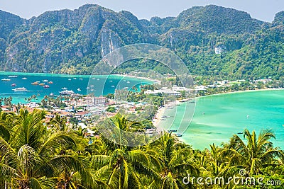 View from the highest viewpoint of Koh Phi-Phi Don island Stock Photo