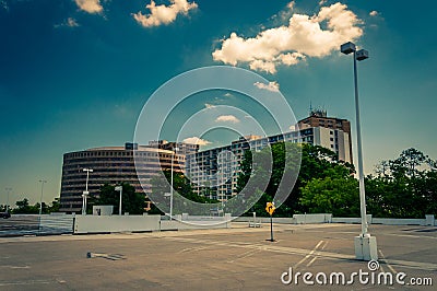 View of highrises from the top of the parking garage in Towson T Stock Photo