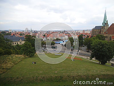 The view from a hill in Erfurt to the city. Stock Photo