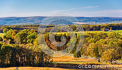 View of hills and battlefields in Gettysburg, Pennsylvania. Stock Photo