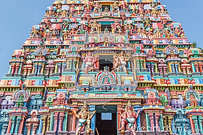 View of hindu temple tower at sarangapani temple, Tamilnadu, India - Dec 17, 2016 Editorial Stock Photo