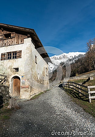 Maienfeld, GR / Switzerland - 25. December 2018: View of the historic home of Heid from the fictional story in the Swiss village o Editorial Stock Photo