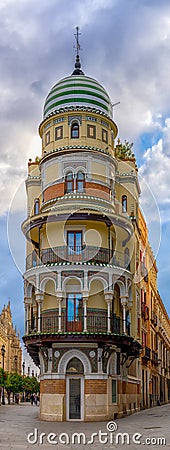 View of the historic La Adriatica Building in Seville Editorial Stock Photo