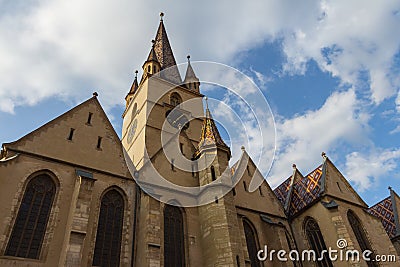 A view of the historic Lutheran Cathedral of St. Mary in the city of Sibiu. Transylvania. Romania Stock Photo