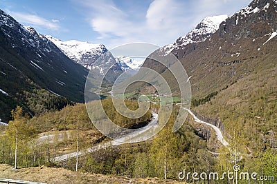 View of the Hjelledalen Valley from a viewpoint in Stryn kommune Stock Photo