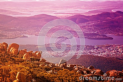 View of Hobart city, Mount Wellington Stock Photo