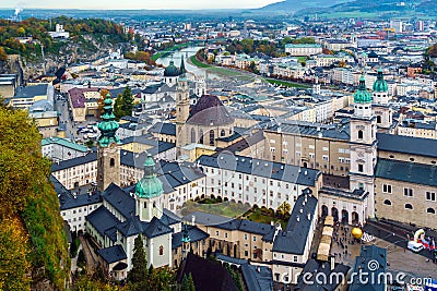 View from Hohensalzburg Castle on Kapitelplatz, Austria Stock Photo