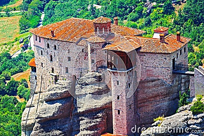 View of the Holy Monastery of Rousanou-St. Barbara. Meteora, Greece Stock Photo