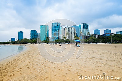 Magic Island Beach Park on Oahu Stock Photo