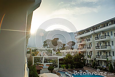 View from the hotel to the mountains in Kemer in Antalya Editorial Stock Photo