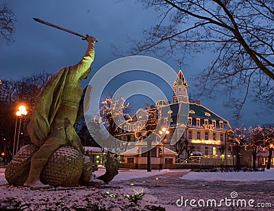 A view of a house decorated for christmas in jurmala Stock Photo