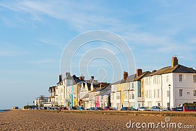 View of houses facing Aldeburgh Beach. UK Editorial Stock Photo