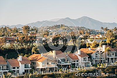 View of houses and hills from Hilltop Park in Dana Point, Orange County, California Stock Photo