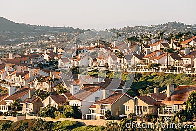 View of houses and hills from Hilltop Park in Dana Point, Orange County, California Stock Photo